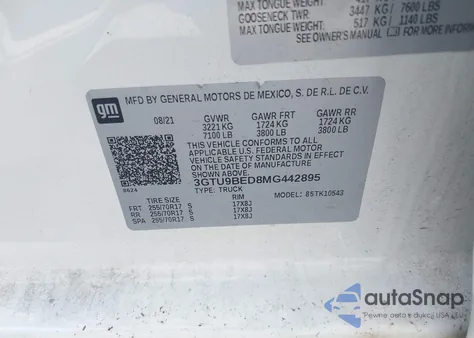 2021 GMC Sierra 1500 4Wd Short Box Sle from USA, damaged, VIN 3GTU9BED8MG442895